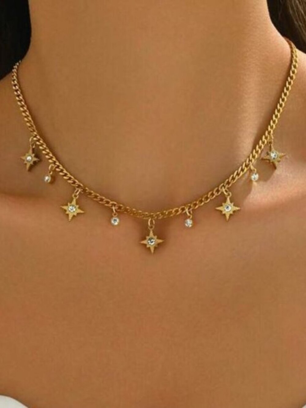18K Gold Filled Star Charm Necklace with Crystal Accents